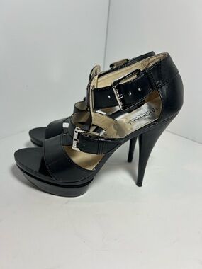 Michael Kors Black Leather Strappy Platform Heels size 7.5